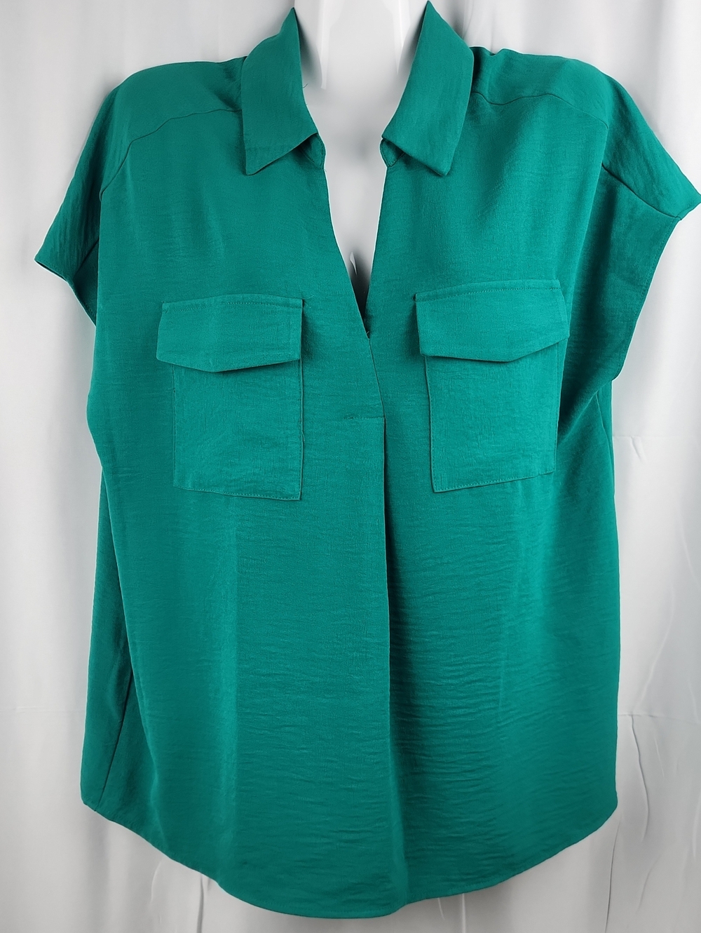 RACHEL Rachel Roy Teal Short-Sleeve Button-Front Pocket Top